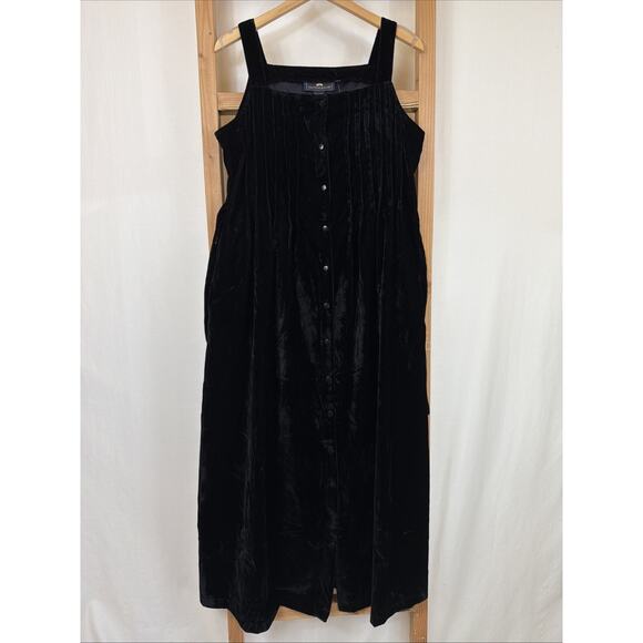 British Khaki Dresses & Skirts - Vintage British Khaki Black Velvet Straps Button Up Maxi Dress #1454 Size 12